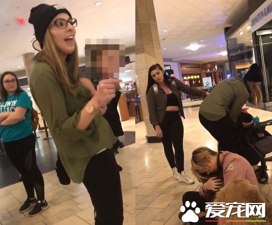 美国一商场日前爆发冲突 女儿摸狗遭拒妈暴怒